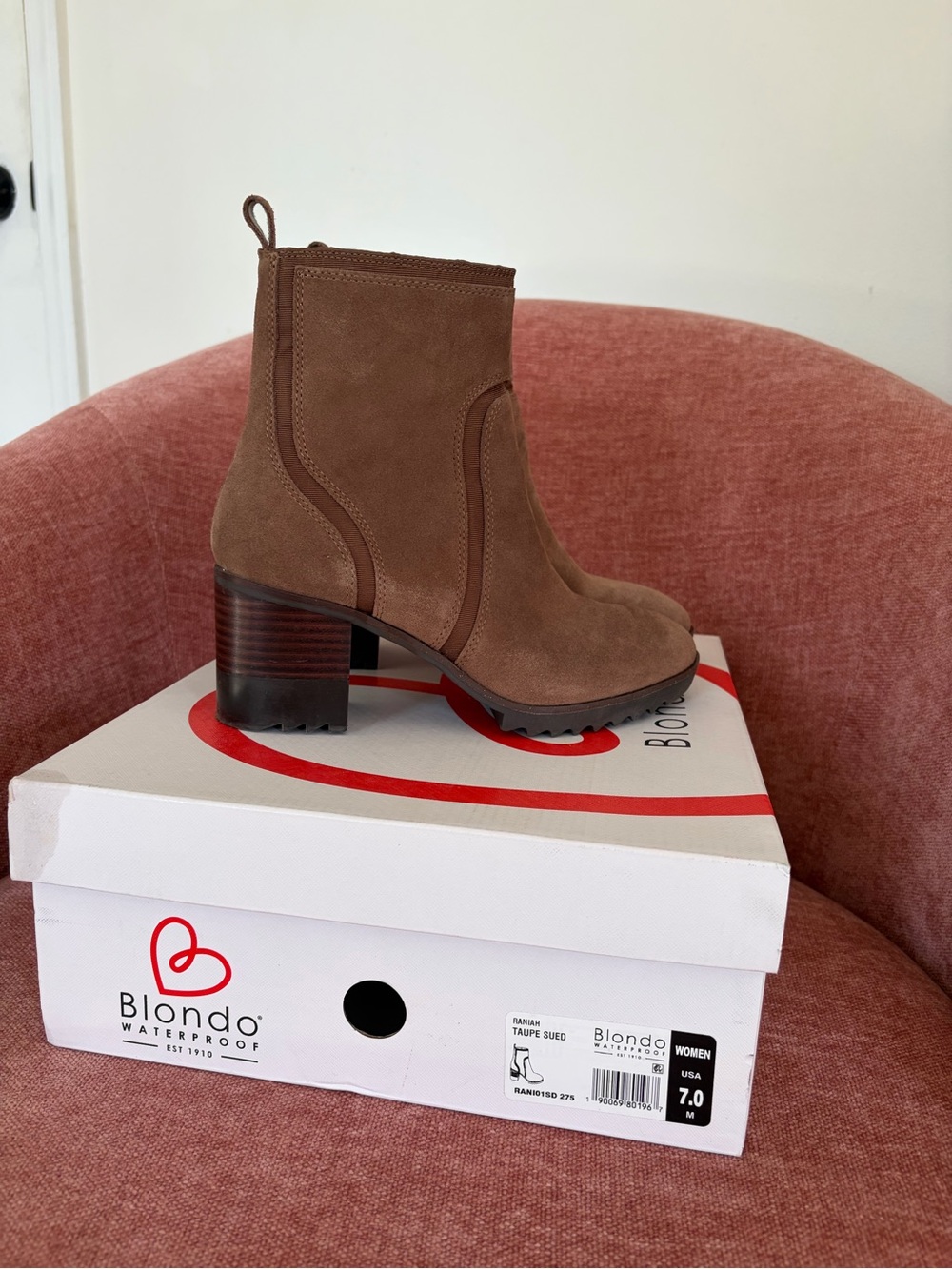 Blondo Taupe Suede Block Heel Bootie